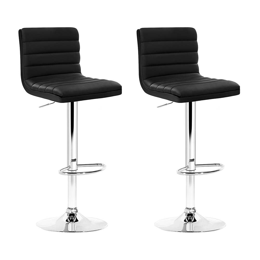 Artiss Set of 2 PU Leather Bar Stools in black with padded seats and chrome base, showcasing their stylish design and comfort features.